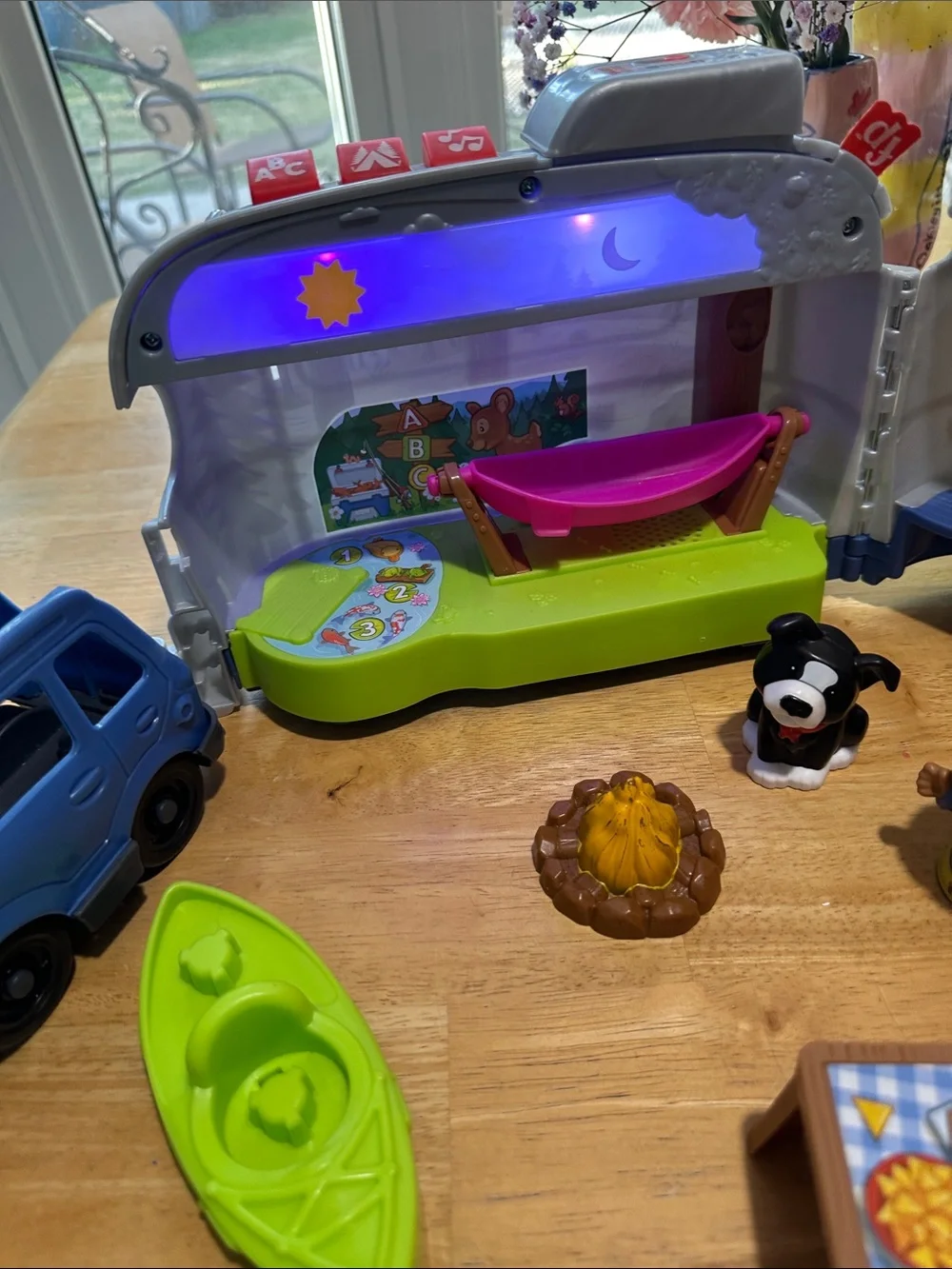 Fisher Price Little People Camper Playset with Blue Truck and Lime Kayak